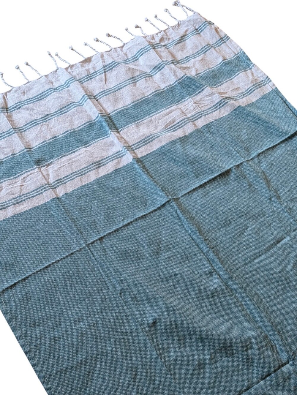 Glamburg Striped Cotton Turkish Towel in Teal and Cream Cotton Decor Beach